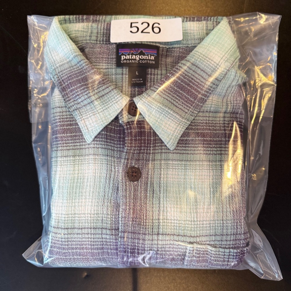 Patagonia Mens Large Plaid Short Sleeve Organic Cotton Button Down Shirt Green - Picture 8 of 8